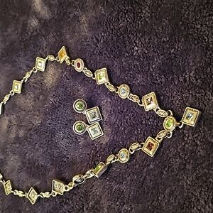 Multi colored necklace and earring set